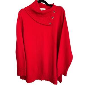 Coldwater Creek Women's Red Basketweave Cowl Neck Knit Sweater Size 3X Plus